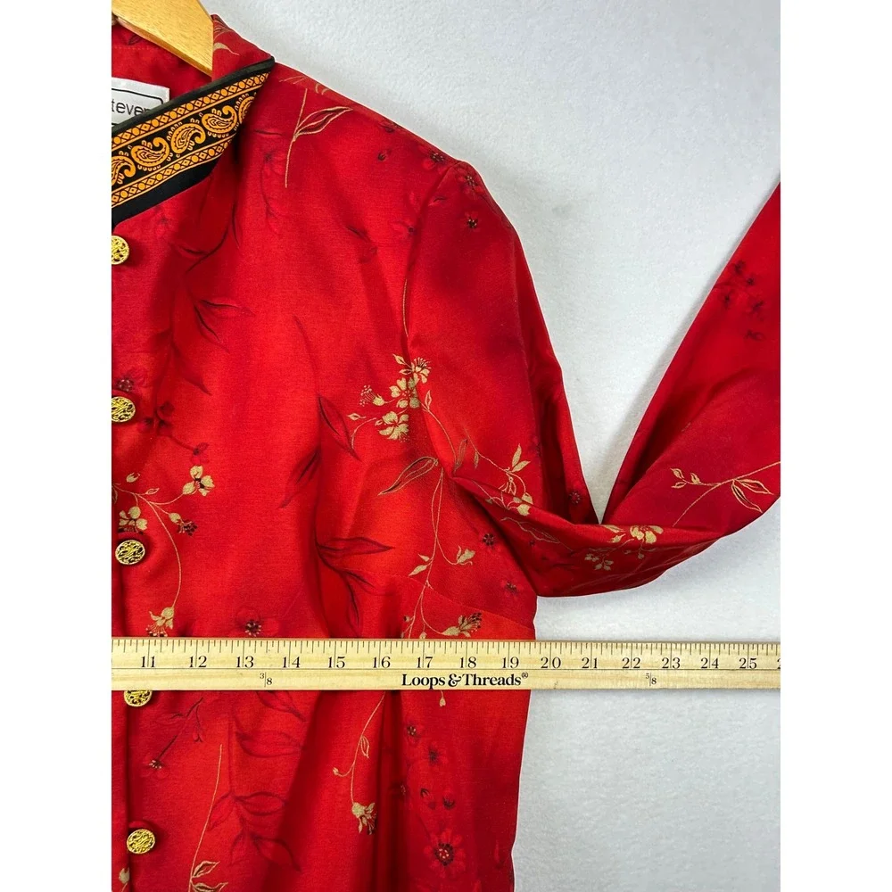 Karin Stevens Red Floral Mandarin Collar Jacket‎ Women's Size 12T